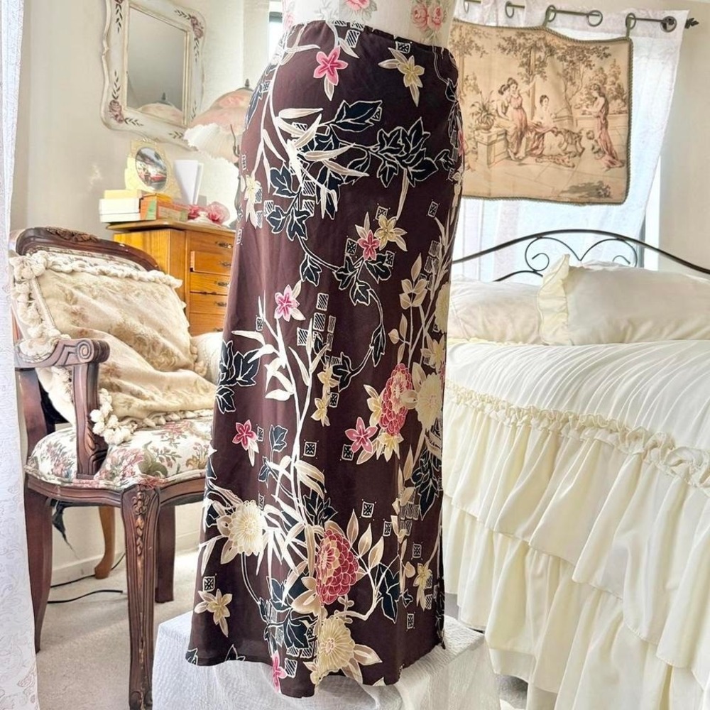 brown floral‎ 90s maxi skirt kathie lee collection womens size 14